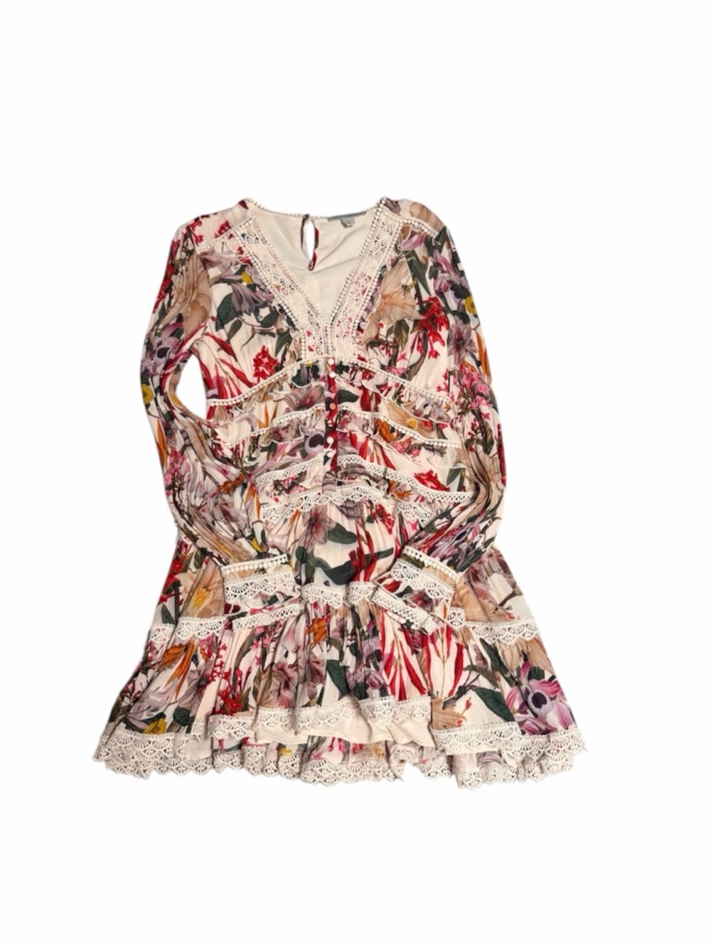 All Saints Girls Floral Lace-Trim Dress - Cream with Multicolor Florals